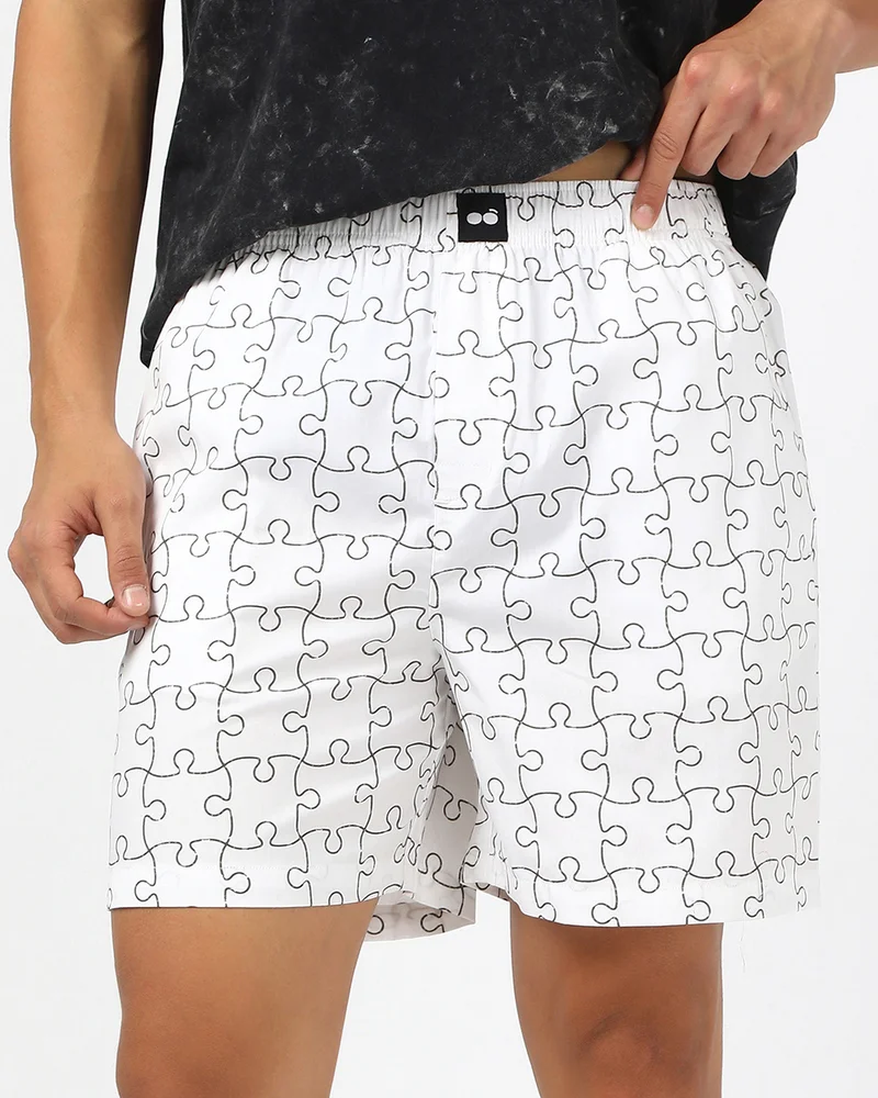 بيواكوف Men's White All Over Printed Boxers